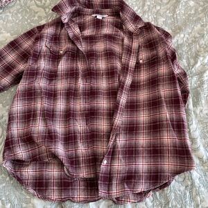 Old Navy Burgundy and White Plaid Shirt